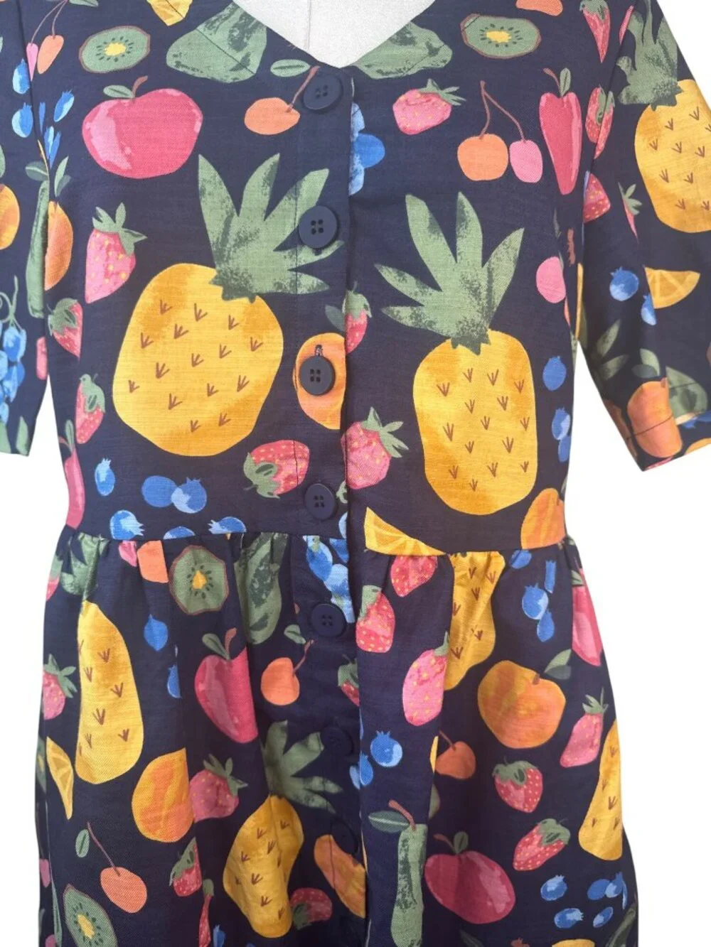 Princess Highway Size 6 Fruit Print Cotton Dress With V-Neckline & Button Front - Picture 7 of 16